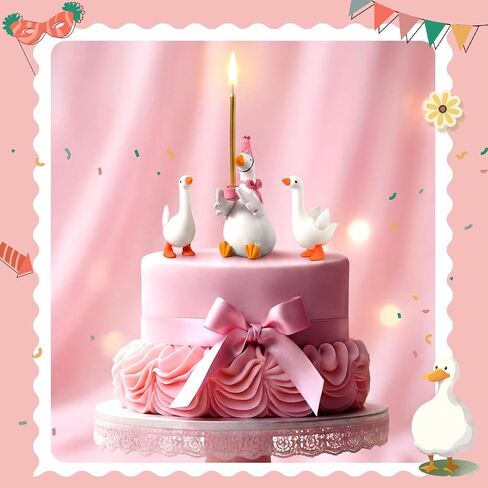 Goose Cake Candle Holders with Birthday Candle and 2 Mini Silly Goose Figurines Birthday Party Supplies Cute Rubber Figurines Cake Topper Stand Candlestick for Party Celebration(Pink) in Saudi Arabia