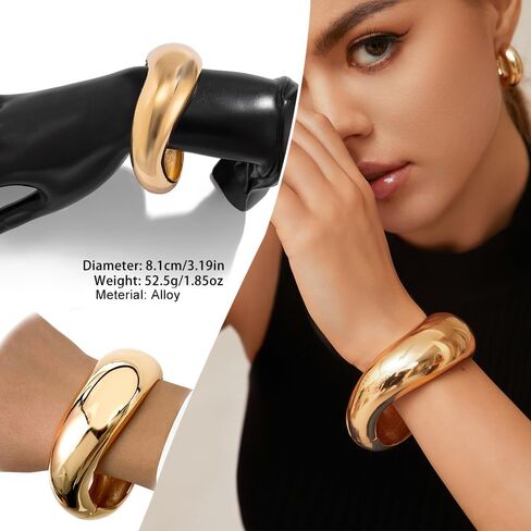 KISS WIFE Chunky Gold Bangle Bracelets for Women, Dainty 14k Gold Plated Big Bangles, Trendy Cuff Bracelet Fashion Jewelry Gifts in Saudi Arabia
