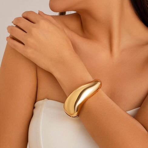 KISS WIFE Chunky Gold Bangle Bracelets for Women, Dainty 14k Gold Plated Big Bangles, Trendy Cuff Bracelet Fashion Jewelry Gifts in Saudi Arabia