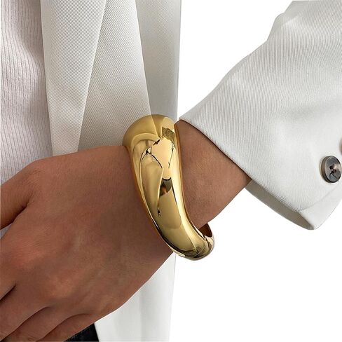 KISS WIFE Chunky Gold Bangle Bracelets for Women, Dainty 14k Gold Plated Big Bangles, Trendy Cuff Bracelet Fashion Jewelry Gifts in Saudi Arabia