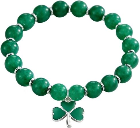 St. Patrick's Day Bracelet for Women Adjustable Clover Charm Beaded Bracelet with Irish Green Shamrock Pendant,Includes gift box& Greeting Card, St Patricks Day Jewelry Party Accessory in Kuwait