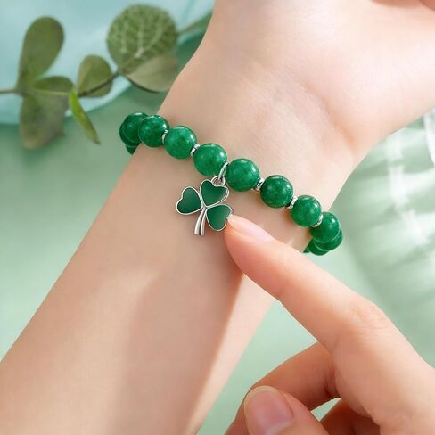 St. Patrick's Day Bracelet for Women Adjustable Clover Charm Beaded Bracelet with Irish Green Shamrock Pendant,Includes gift box& Greeting Card, St Patricks Day Jewelry Party Accessory in Kuwait