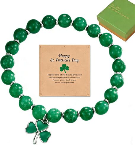 St. Patrick's Day Bracelet for Women Adjustable Clover Charm Beaded Bracelet with Irish Green Shamrock Pendant,Includes gift box& Greeting Card, St Patricks Day Jewelry Party Accessory in Kuwait