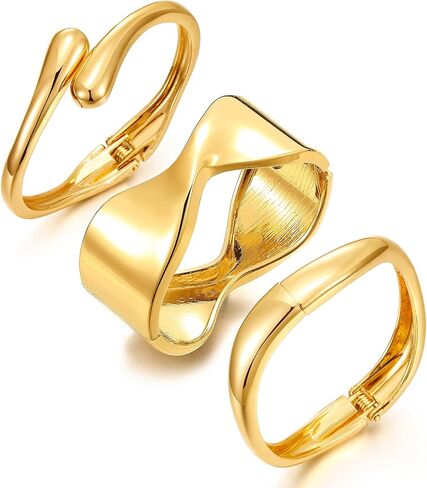 KISS WIFE Chunky Gold Bangle Bracelets for Women, Dainty 14k Gold Plated Big Bangles, Trendy Cuff Bracelet Fashion Jewelry Gifts in Saudi Arabia