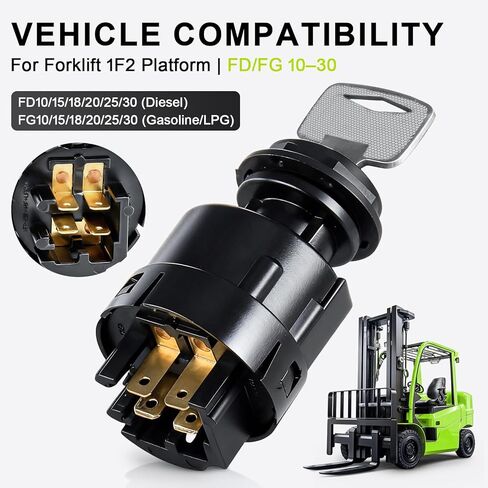 مفتاح تشغيل الإشعال 25150-GB00A مع مفتاحين - متوافق مع رافعة شوكية Nissan/UniCarriers (أمثلة منصة 1F2: P1F2A25DU FD10–30 Segment)، 4 مواضع، أطراف مسطحة in Kuwait