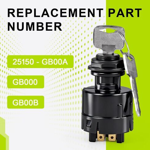 مفتاح تشغيل الإشعال 25150-GB00A مع مفتاحين - متوافق مع رافعة شوكية Nissan/UniCarriers (أمثلة منصة 1F2: P1F2A25DU FD10–30 Segment)، 4 مواضع، أطراف مسطحة in Kuwait