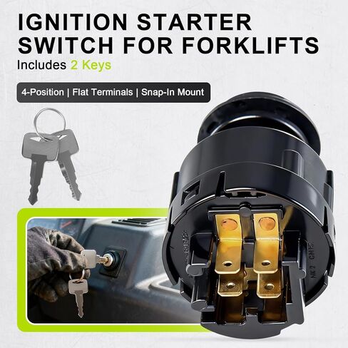 مفتاح تشغيل الإشعال 25150-GB00A مع مفتاحين - متوافق مع رافعة شوكية Nissan/UniCarriers (أمثلة منصة 1F2: P1F2A25DU FD10–30 Segment)، 4 مواضع، أطراف مسطحة in Kuwait
