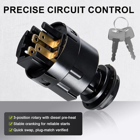 مفتاح تشغيل الإشعال 25150-GB00A مع مفتاحين - متوافق مع رافعة شوكية Nissan/UniCarriers (أمثلة منصة 1F2: P1F2A25DU FD10–30 Segment)، 4 مواضع، أطراف مسطحة in Kuwait