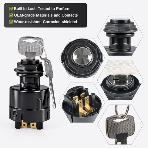 مفتاح تشغيل الإشعال 25150-GB00A مع مفتاحين - متوافق مع رافعة شوكية Nissan/UniCarriers (أمثلة منصة 1F2: P1F2A25DU FD10–30 Segment)، 4 مواضع، أطراف مسطحة in Kuwait