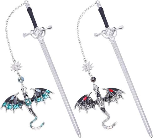 Fantasy Dragon Sword Bookmarks - 2 PCs Cool Metal Book Mark Gifts for Reading Blue Purple Page Maker Merch for Men Boys Kids Novel Fans Lovers Bookish Students Teachers School Accessories in Saudi Arabia