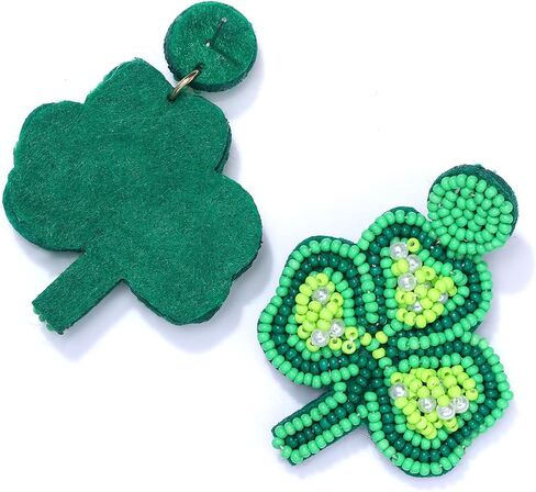 St.Patrick's Day Beaded Earrings for Women Green Lucky Leaf Top Hat Drop Dangle Earrings Funky Irish Holiday Festive Jewelry Gift in Kuwait
