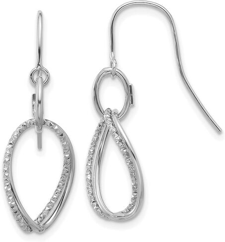 10k White Gold Twisted Teardrop Dangle Earrings with Shepherd Hook, Polished Textured Jewelry for Women in Saudi Arabia