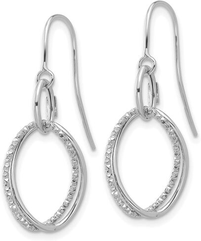 10k White Gold Twisted Teardrop Dangle Earrings with Shepherd Hook, Polished Textured Jewelry for Women in Saudi Arabia
