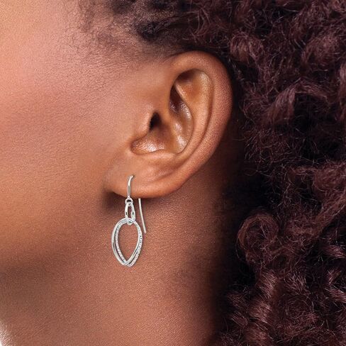 10k White Gold Twisted Teardrop Dangle Earrings with Shepherd Hook, Polished Textured Jewelry for Women in Saudi Arabia