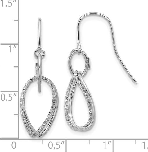 10k White Gold Twisted Teardrop Dangle Earrings with Shepherd Hook, Polished Textured Jewelry for Women in Saudi Arabia