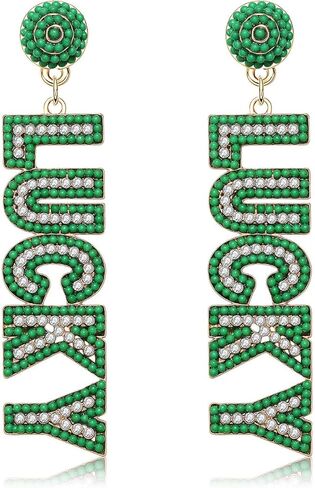 ANGLESJELL St.Patrick’s Day Earrings Green Shamrock Earring for Women Glitter Rhinestone Letter LUCKY Earrings Irish Holiday Jewelry Gifts in Kuwait