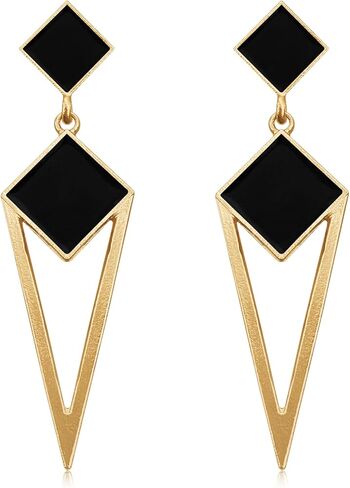 14k Gold Enamel Hollow Triangle Dangle Drop Earrings Black Square Geometry Stud Earrings For Women in Saudi Arabia