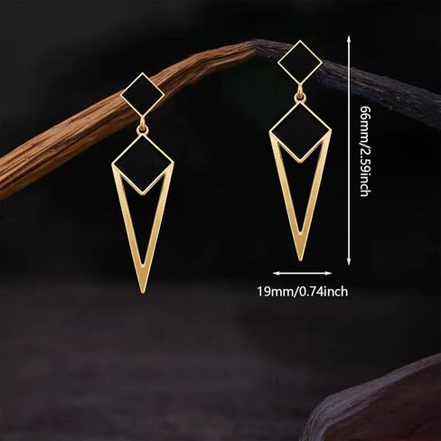 14k Gold Enamel Hollow Triangle Dangle Drop Earrings Black Square Geometry Stud Earrings For Women in Saudi Arabia