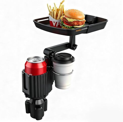 طاولة حامل أكواب السيارة، صينية طعام للسيارة مقاس 10 بوصة، محمولة 4 في 1، حامل أكواب السيارة، موسع يدور 360 درجة مع حامل الهاتف ضروري لرحلات الطريق in Kuwait