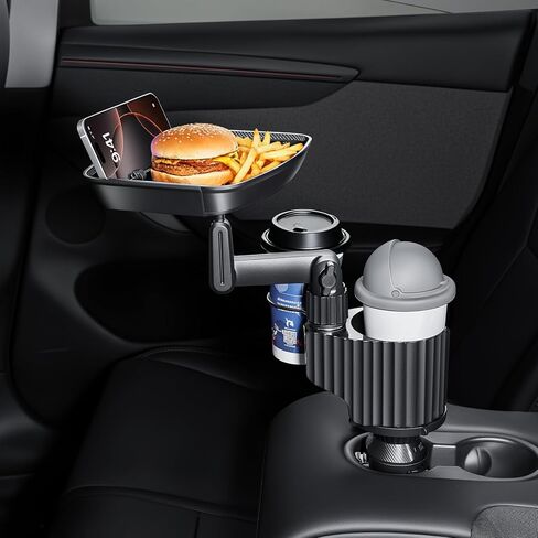 طاولة حامل أكواب السيارة، صينية طعام للسيارة مقاس 10 بوصة، محمولة 4 في 1، حامل أكواب السيارة، موسع يدور 360 درجة مع حامل الهاتف ضروري لرحلات الطريق in Kuwait