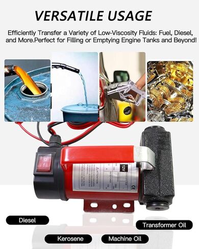 مضخة نقل وقود الديزل 12 فولت 13GPM، خرطوم شفط 6.5 قدم وخرطوم تفريغ 13 قدم للديزل/الكيروسين، مع فوهة وتركيبات in Kuwait