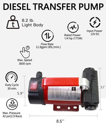 مضخة نقل وقود الديزل 12 فولت 13GPM، خرطوم شفط 6.5 قدم وخرطوم تفريغ 13 قدم للديزل/الكيروسين، مع فوهة وتركيبات in Kuwait