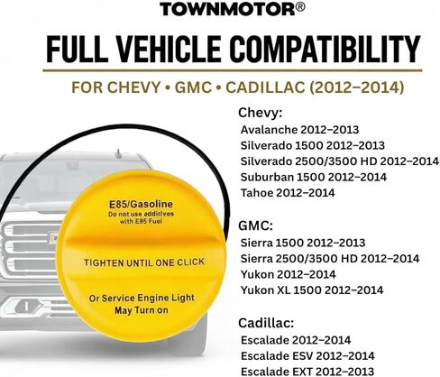 غطاء الوقود GT347 20962524 - غطاء غاز بديل لسيارة Chevy Silverado 1500/2500/3500 HD، Avalanche، Tahoe، Suburban؛ جي إم سي سييرا/يوكون XL؛ كاديلاك إسكاليد/ESV/EXT (2012-2014) - OEM Fit in Kuwait