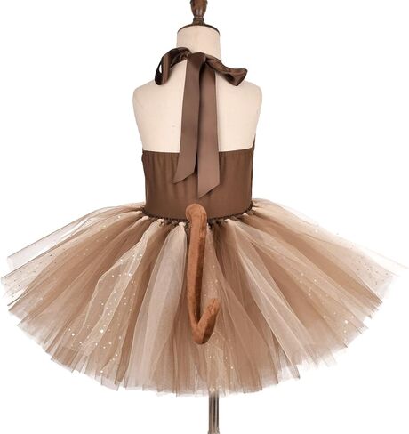 Toddler Girls Monkey Tutu Dress Cartoon Animal Themed Party Halter Velvet Tulle Tutu Dress Shiny Birthday Party Outfit Ears Headband Tail Monkey 9-10 Years in Saudi Arabia
