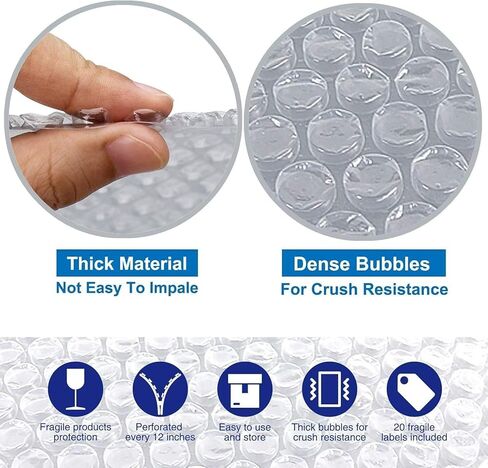 Dasen Bubble Cushioning Wrap Rolls for Packing Moving, 12 Inch x 72 Feet Total Perforated Every 12" Easy Tear Durable Air Bubble Roll for Shipping Packaging Materials Supplies (White) in Saudi Arabia