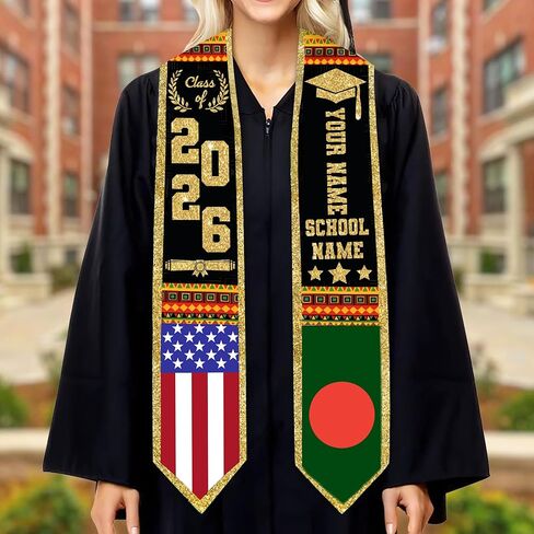 Godashop Personalized Bangladesh Graduation Stole, Custom Name & School Graduation Sash, Bangladesh Flag & USA Graduate Stole in Kuwait