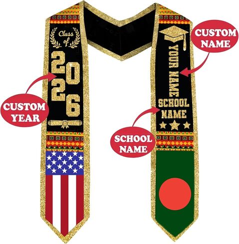 Godashop Personalized Bangladesh Graduation Stole, Custom Name & School Graduation Sash, Bangladesh Flag & USA Graduate Stole in Kuwait