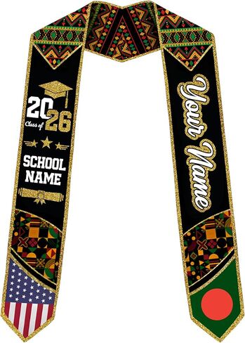 Godashop Personalized Bangladesh Graduation Stole, Custom Name & School Graduation Sash, Bangladesh Flag & USA Graduate Stole in Kuwait