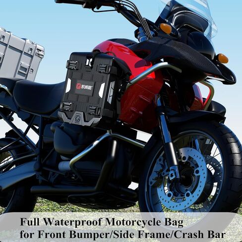 Kewig Full Waterproof Motorcycle Bag for Front Bumper Side Frame Crash Bar, 5.5L TPU Motorcycle Riding Tools Accessories Luggage Bag with Rigid Support & Quick Release Shoulder Strap, Black, 1PC in Saudi Arabia