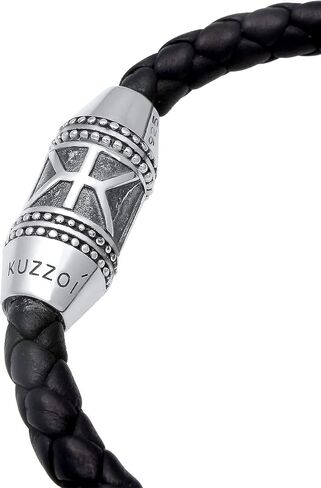 kuzzoi Men Bracelet leather braided black trend with clasp made of 925 sterling silver, length 7.48 inch - 9.05 inch, width 0.51 inch, 0.99 oz in Saudi Arabia