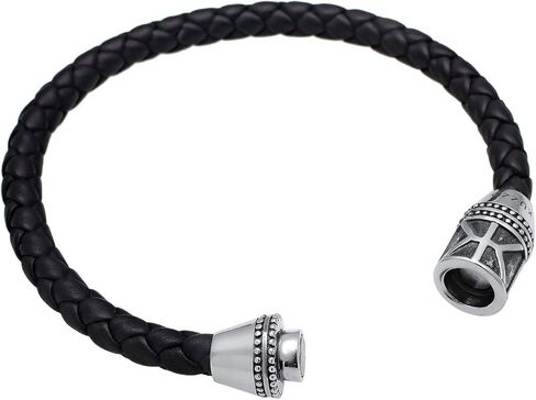 kuzzoi Men Bracelet leather braided black trend with clasp made of 925 sterling silver, length 7.48 inch - 9.05 inch, width 0.51 inch, 0.99 oz in Saudi Arabia