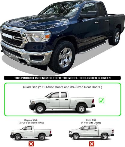 لوحة الجري ذات الطراز المسطح HD Ridez مقاس 6 بوصات مصقولة متوافقة مع Ram 1500 2019-2026 Quad Cab لنمط الجسم الجديد فقط (باستثناء 19-24 Ram 1500 Classic) (الخطوات الجانبية والقضبان الجانبية) in Saudi Arabia