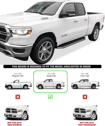 لوحة الجري ذات الطراز المسطح HD Ridez مقاس 6 بوصات مصقولة متوافقة مع Ram 1500 2019-2026 Quad Cab لنمط الجسم الجديد فقط (باستثناء 19-24 Ram 1500 Classic) (الخطوات الجانبية والقضبان الجانبية) in Saudi Arabia