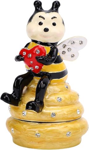 Pssopp Hand Painted Enamel Hinged Trinket Box, Yellow Honey Bee Hive Design Collectible Keepsake Mini Jewelry Ring Earring Organizer in Saudi Arabia