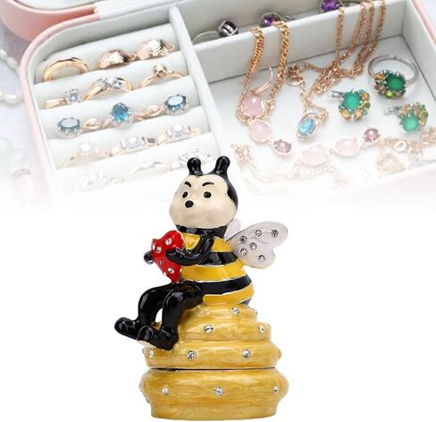 Pssopp Hand Painted Enamel Hinged Trinket Box, Yellow Honey Bee Hive Design Collectible Keepsake Mini Jewelry Ring Earring Organizer in Saudi Arabia
