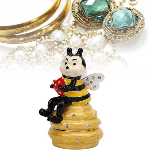 Pssopp Hand Painted Enamel Hinged Trinket Box, Yellow Honey Bee Hive Design Collectible Keepsake Mini Jewelry Ring Earring Organizer in Saudi Arabia