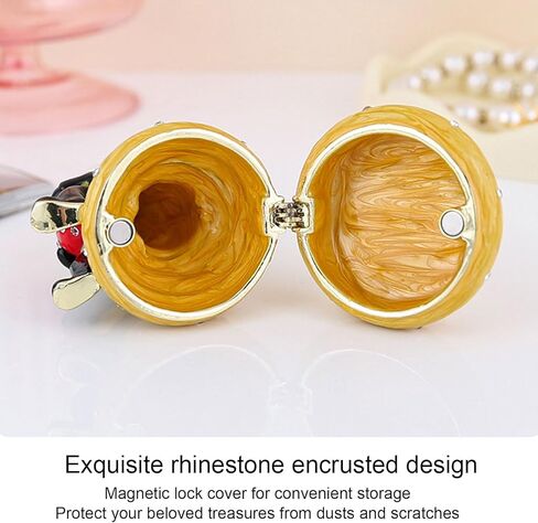Pssopp Hand Painted Enamel Hinged Trinket Box, Yellow Honey Bee Hive Design Collectible Keepsake Mini Jewelry Ring Earring Organizer in Saudi Arabia