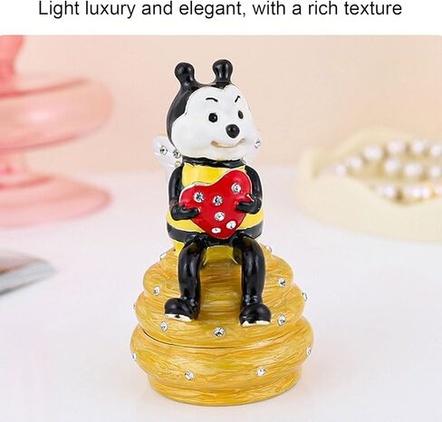 Pssopp Hand Painted Enamel Hinged Trinket Box, Yellow Honey Bee Hive Design Collectible Keepsake Mini Jewelry Ring Earring Organizer in Saudi Arabia