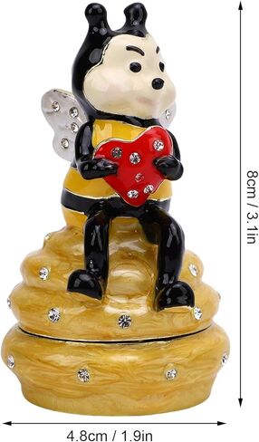 Pssopp Hand Painted Enamel Hinged Trinket Box, Yellow Honey Bee Hive Design Collectible Keepsake Mini Jewelry Ring Earring Organizer in Saudi Arabia