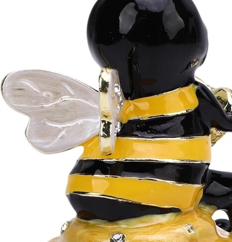 Pssopp Hand Painted Enamel Hinged Trinket Box, Yellow Honey Bee Hive Design Collectible Keepsake Mini Jewelry Ring Earring Organizer in Saudi Arabia