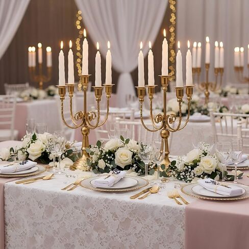 2Pcs Gold Candelabras Centerpieces for Tables, 11.8" Candlestick Holder for Taper Candles, 5 Arm Brass Candelabra Candle Holder for Wedding Centerpiece Decor Party Event Reception Decoration in Kuwait