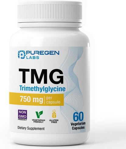 Puregen Labs TMG 750 mg – Trimethylglycine Supplement – Encourages Healthy Homocysteine Levels, Non-GMO, NO Gluten and Dairy | Made in USA - 60 Vegetarian Capsules in Kuwait