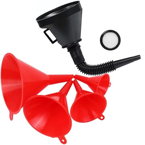 Oil Funnels Set, Automotive Fuel Funnels, Wide Mouth Gas Funnel with Handle, Large Funnels with Hose, Plastic Long Neck Oil Funnels, Gasoline Funnel Kit for Water, Fuel, Oil Change (10) in Kuwait