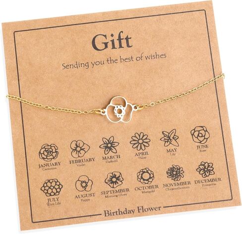 Birth Flower Gold Chain Bracelets for Women, Adjustable Stackable Statement Link Bracelet Outfit Accessories Jewelry Birthday Gift. in Saudi Arabia