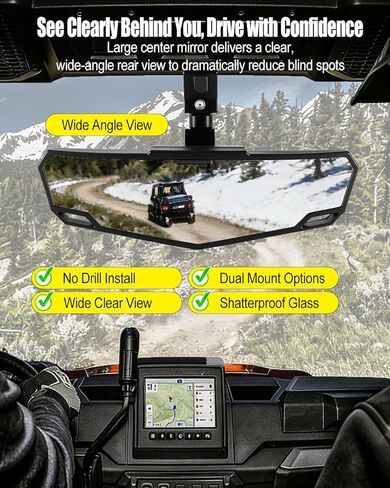 مرآة الرؤية الخلفية UTV تناسب CFMOTO UFORCE U10 U10 XL Pro 2025–2026 & ZForce 950 Sport & Trail 2023-2026، مرآة مركزية مقاومة للكسر مع مشبك وحامل مسمار، مرآة رؤية واسعة قابلة للتعديل in Kuwait