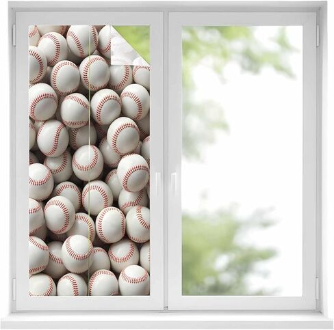 فيلم نافذة الخصوصية متجمد، فيلم نافذة غير لاصق ثابت للبيسبول، أغطية نوافذ غير شفافة رياضية باللون الأبيض والأحمر للنوافذ الصغيرة، المنزل، 17.7 × 39.3 بوصة in Kuwait